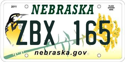 NE license plate ZBX165