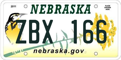 NE license plate ZBX166