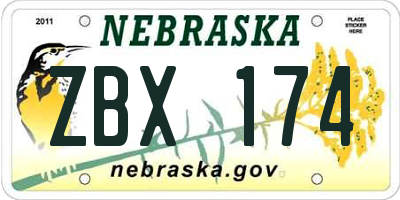 NE license plate ZBX174