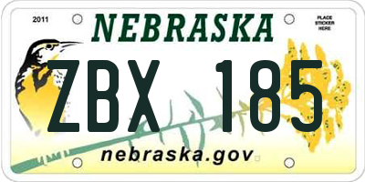 NE license plate ZBX185