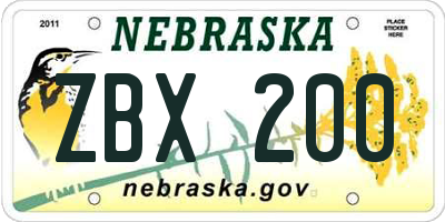 NE license plate ZBX200