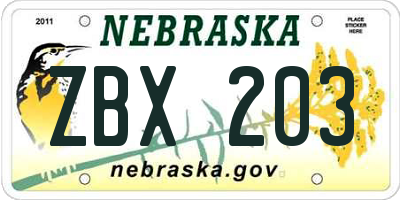 NE license plate ZBX203