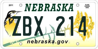NE license plate ZBX214