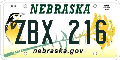NE license plate ZBX216