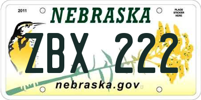 NE license plate ZBX222