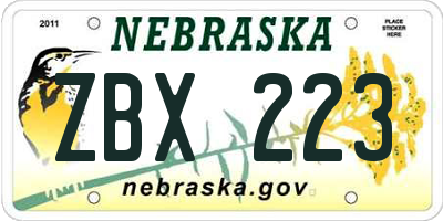 NE license plate ZBX223