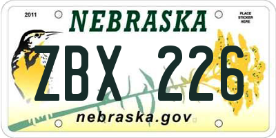 NE license plate ZBX226