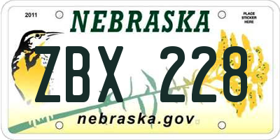 NE license plate ZBX228