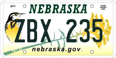 NE license plate ZBX235