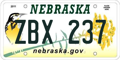 NE license plate ZBX237