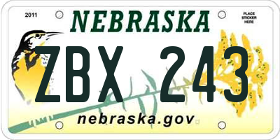 NE license plate ZBX243