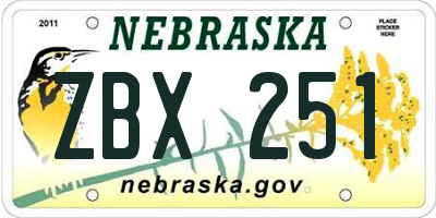 NE license plate ZBX251