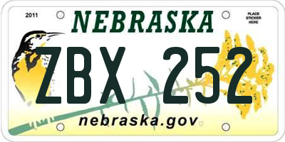 NE license plate ZBX252