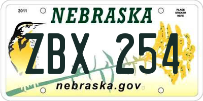 NE license plate ZBX254