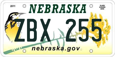 NE license plate ZBX255