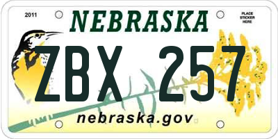 NE license plate ZBX257