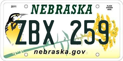 NE license plate ZBX259