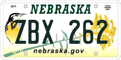 NE license plate ZBX262