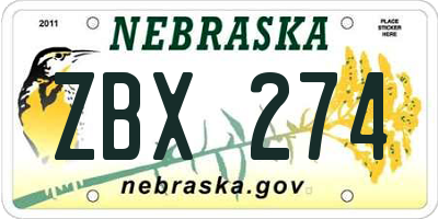 NE license plate ZBX274