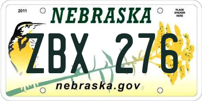 NE license plate ZBX276