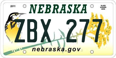 NE license plate ZBX277