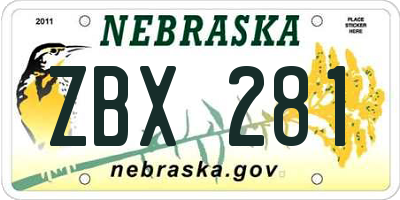NE license plate ZBX281