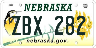 NE license plate ZBX282