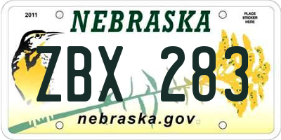 NE license plate ZBX283