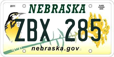 NE license plate ZBX285