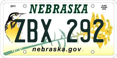 NE license plate ZBX292