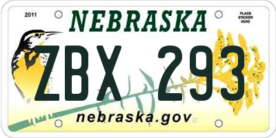 NE license plate ZBX293