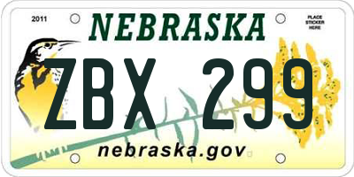 NE license plate ZBX299