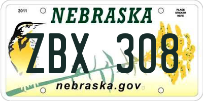 NE license plate ZBX308