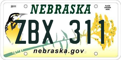 NE license plate ZBX311