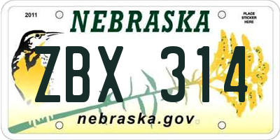 NE license plate ZBX314