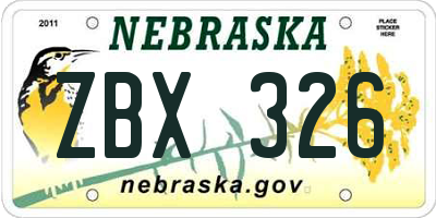 NE license plate ZBX326