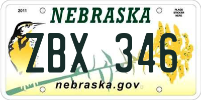 NE license plate ZBX346