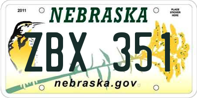 NE license plate ZBX351