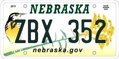 NE license plate ZBX352