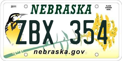 NE license plate ZBX354