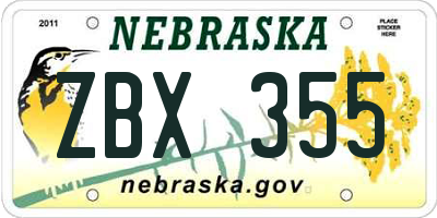 NE license plate ZBX355