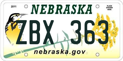 NE license plate ZBX363