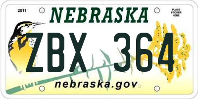 NE license plate ZBX364