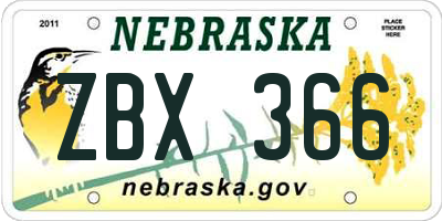 NE license plate ZBX366