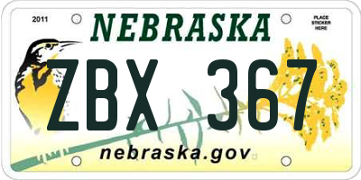 NE license plate ZBX367