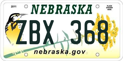 NE license plate ZBX368