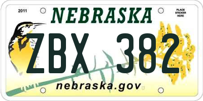 NE license plate ZBX382