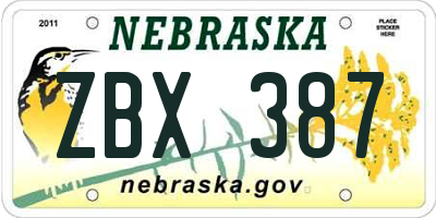 NE license plate ZBX387