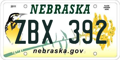 NE license plate ZBX392