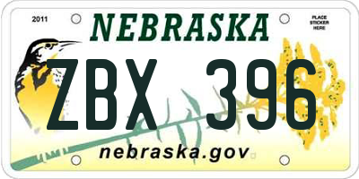 NE license plate ZBX396